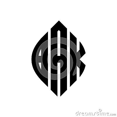 BAK circle letter logo design with circle and ellipse shape. BAK ellipse letters with typographic style. The three initials form a Vector Illustration