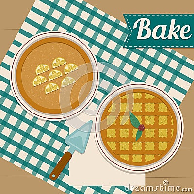 Bake illustration. Flat design in retro colors. Vector Illustration