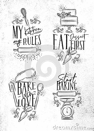 Bake lettering white Vector Illustration