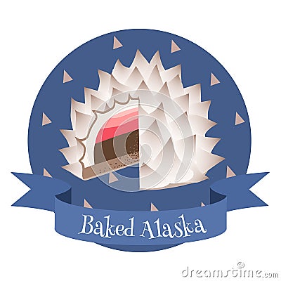 Baked Alaska traditional American dessert. Colorful illustration in cartoon style Vector Illustration