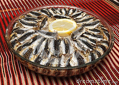 Baked anchovy with rice Stock Photo