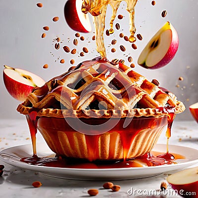 Baked apple pie dessert, fruit snack, dynamic food photo Stock Photo