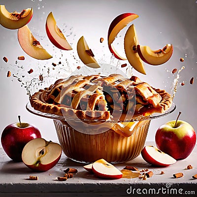 Baked apple pie dessert, fruit snack, dynamic food photo Stock Photo