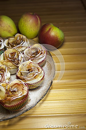 Baked apple pies in form of roses Stock Photo