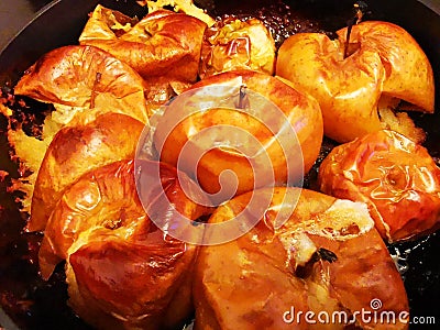 Baked apples in the oven tray Stock Photo