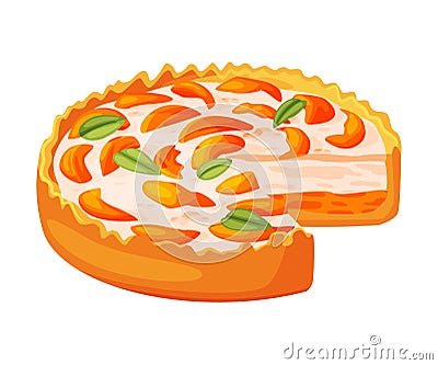 Baked Apricot Pie Made from Pastry Dough with Sweet Fruit and Creamy Filling with Cut Piece Vector Illustration Vector Illustration