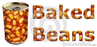 Baked Beans Can and Words Stock Photo