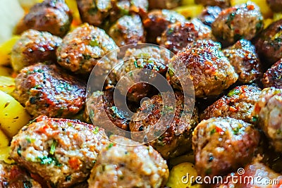 Baked beef meat balls Stock Photo