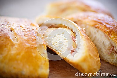 Baked bread stuffed with cheese Stock Photo