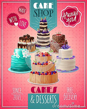 Baked Cakes Poster Vector Illustration