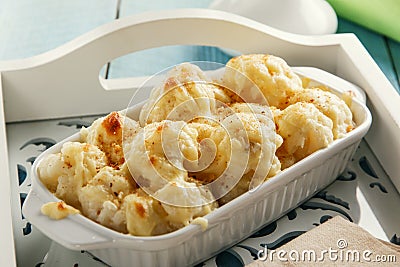 Baked cauliflower with cheese and breadcrumbs Stock Photo