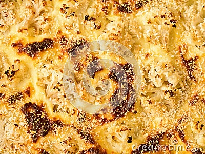 Baked cauliflower cheese food background Stock Photo