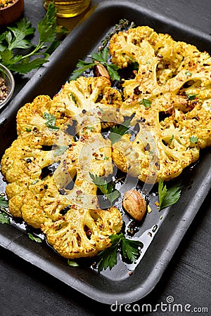 Baked cauliflower steaks Stock Photo