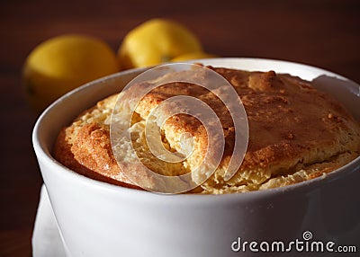 Baked cheese soufflÃ© portion in a ramekin Stock Photo