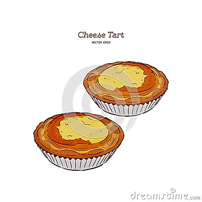 Baked cheese tart, hand draw sketch vector Vector Illustration