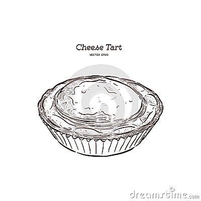 Baked cheese tart, hand draw sketch vector Vector Illustration