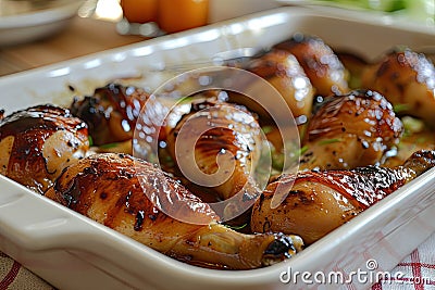 Baked chicken drumsticks in honey-mustard marinade Stock Photo