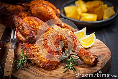 Baked chicken with herbs Stock Photo
