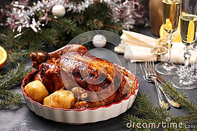 Baked chicken with honey, soy sauce, onion and garlic Stock Photo