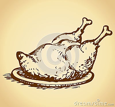 Baked chicken. Vector drawing Vector Illustration