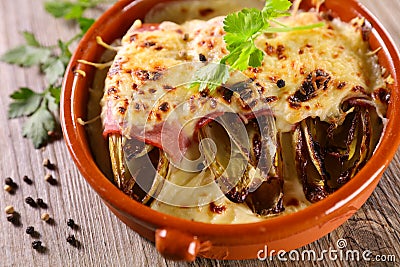 Baked chicory with cream Stock Photo