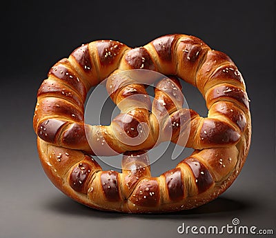 Baked German style pretzel bread snack isolated on grey background Cartoon Illustration