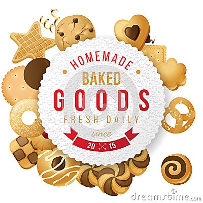 Baked goods label with type design Vector Illustration