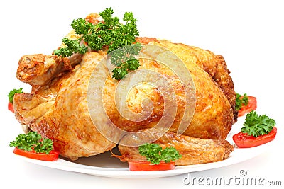 Baked Holiday Turkey with garnish Stock Photo