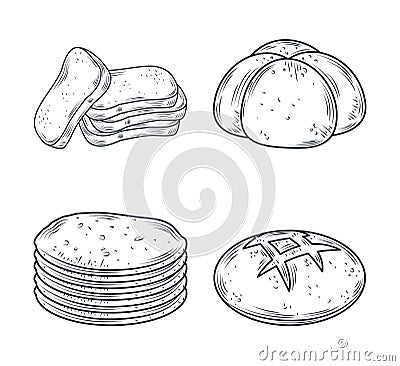Baked icon set, different breads isolated on white Vector Illustration