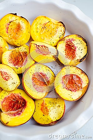 Baked peaches Stock Photo