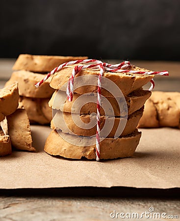 Baked piece Italian almond biscotti, cantuccini cookies Stock Photo