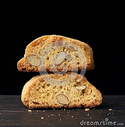 Baked piece Italian almond biscotti, cantuccini cookies Stock Photo