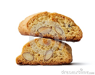 Baked piece Italian almond biscotti, cantuccini cookies Stock Photo