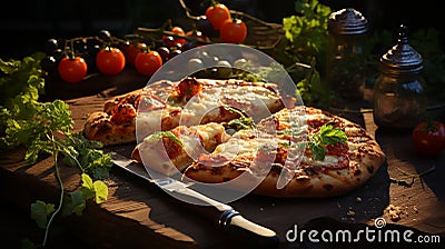 baked pizza with melted cheese Stock Photo