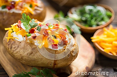 Baked potatoes with cheese and bacon Stock Photo