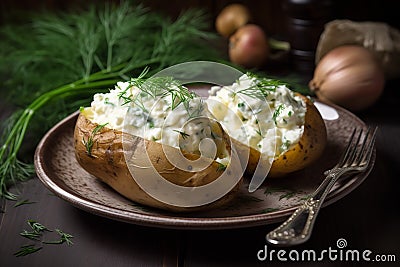 Baked potatoes cheese. Generate Ai Stock Photo