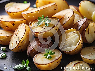 baked potatoes with garlic and herbs Stock Photo