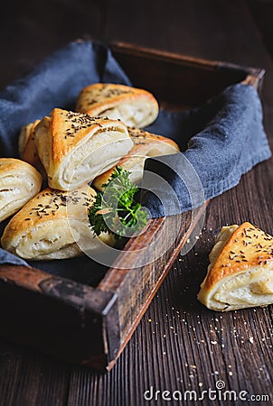 Baked rolls with sheep milk cheese filling Stock Photo