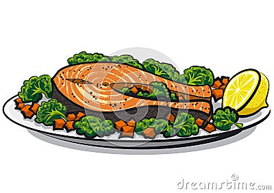 Baked salmon Vector Illustration