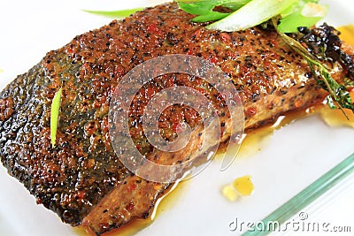 Baked Salmon Steak Stock Photo