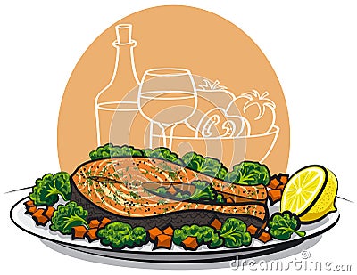 Baked salmon steak Stock Photo