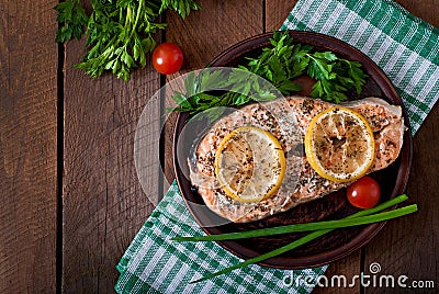 Baked salmon steak Stock Photo