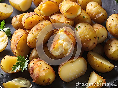 Baked spiced potatoes look delicious Stock Photo