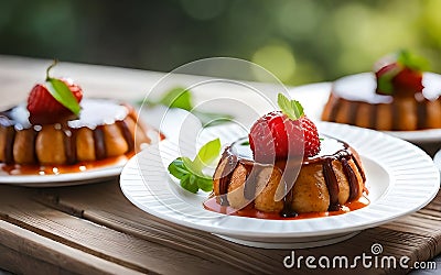 Baked Strawberry Cake on a Plate - Sweet and Fresh Fruit Dessert Stock Photo