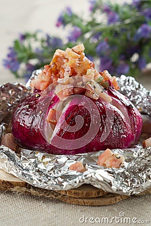 Baked stuffed onions Stock Photo