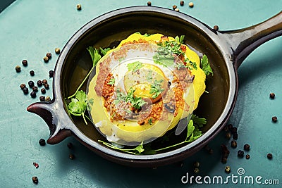 Baked stuffed squash or patisson Stock Photo
