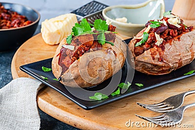 Sweet potato with quorn chilli Stock Photo