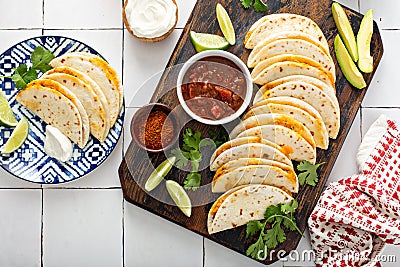 Baked tacos with pulled chicken and cheese Stock Photo