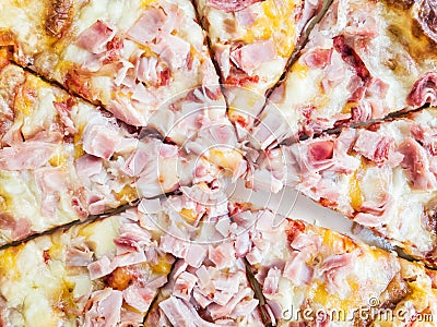 Baked tasty pizza with cheese and ham Stock Photo
