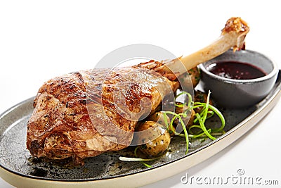 Baked turkey drumstick closeup view Stock Photo